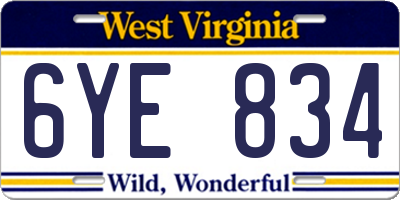 WV license plate 6YE834
