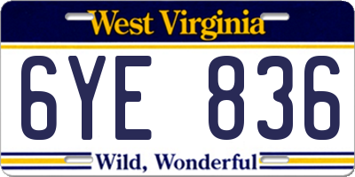 WV license plate 6YE836