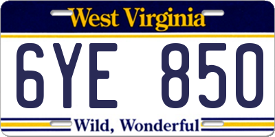 WV license plate 6YE850