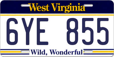 WV license plate 6YE855