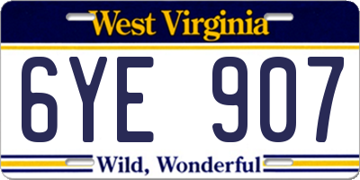 WV license plate 6YE907