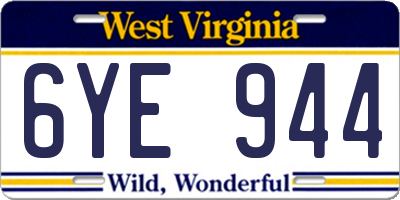 WV license plate 6YE944
