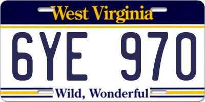 WV license plate 6YE970