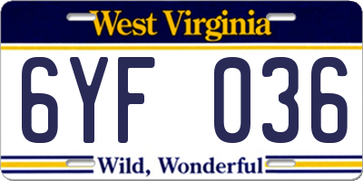 WV license plate 6YF036