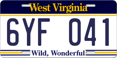WV license plate 6YF041