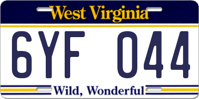 WV license plate 6YF044