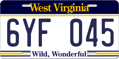 WV license plate 6YF045