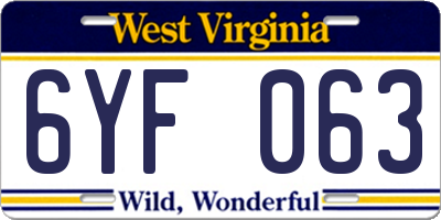 WV license plate 6YF063