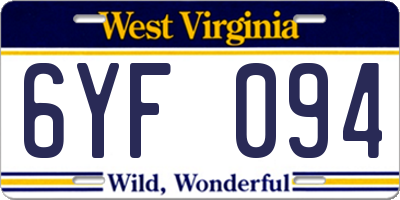 WV license plate 6YF094