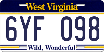 WV license plate 6YF098