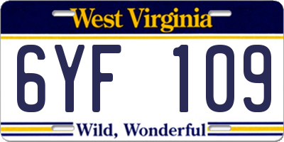 WV license plate 6YF109