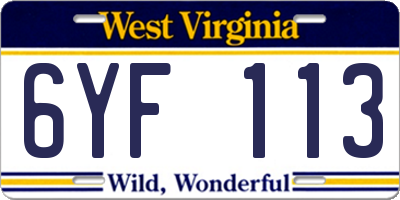 WV license plate 6YF113