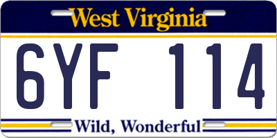 WV license plate 6YF114