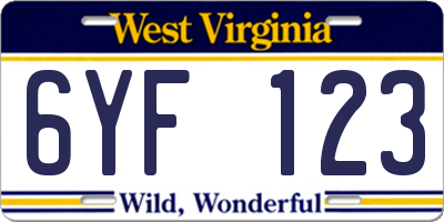 WV license plate 6YF123