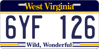 WV license plate 6YF126