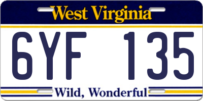 WV license plate 6YF135