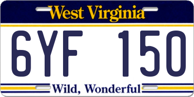 WV license plate 6YF150