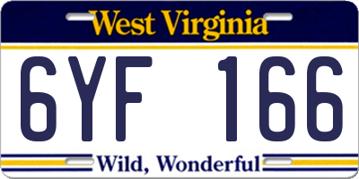 WV license plate 6YF166