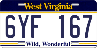 WV license plate 6YF167