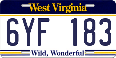 WV license plate 6YF183