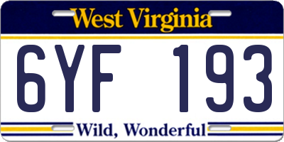 WV license plate 6YF193