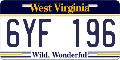 WV license plate 6YF196
