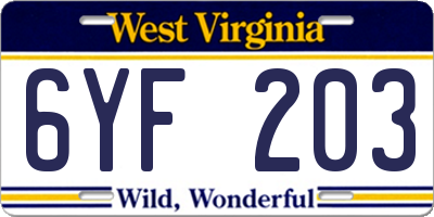 WV license plate 6YF203