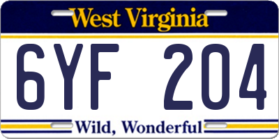 WV license plate 6YF204