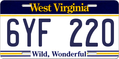 WV license plate 6YF220