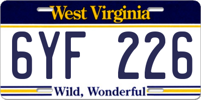 WV license plate 6YF226