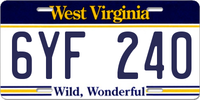 WV license plate 6YF240