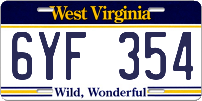 WV license plate 6YF354