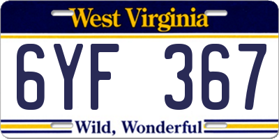 WV license plate 6YF367