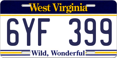 WV license plate 6YF399