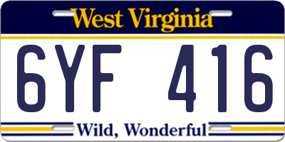 WV license plate 6YF416