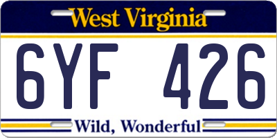 WV license plate 6YF426