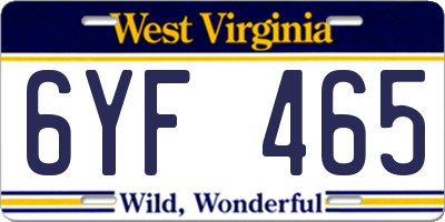 WV license plate 6YF465