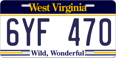 WV license plate 6YF470