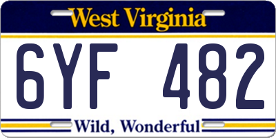 WV license plate 6YF482