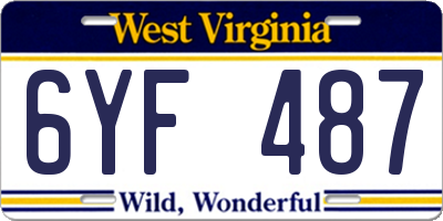 WV license plate 6YF487