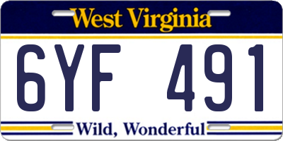 WV license plate 6YF491