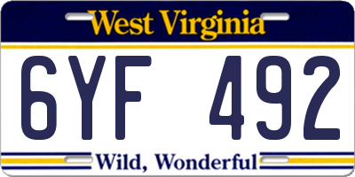 WV license plate 6YF492