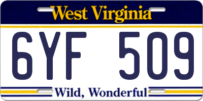 WV license plate 6YF509