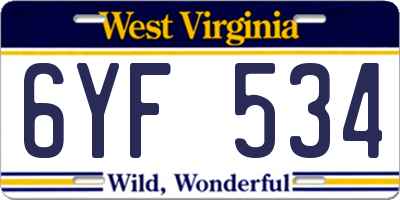 WV license plate 6YF534