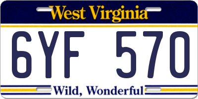 WV license plate 6YF570