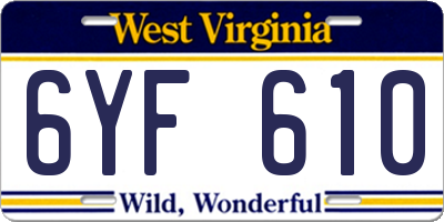 WV license plate 6YF610