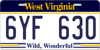 WV license plate 6YF630