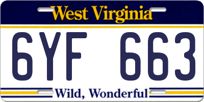 WV license plate 6YF663