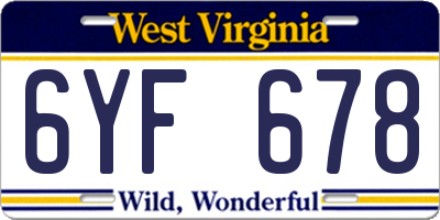 WV license plate 6YF678