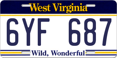 WV license plate 6YF687